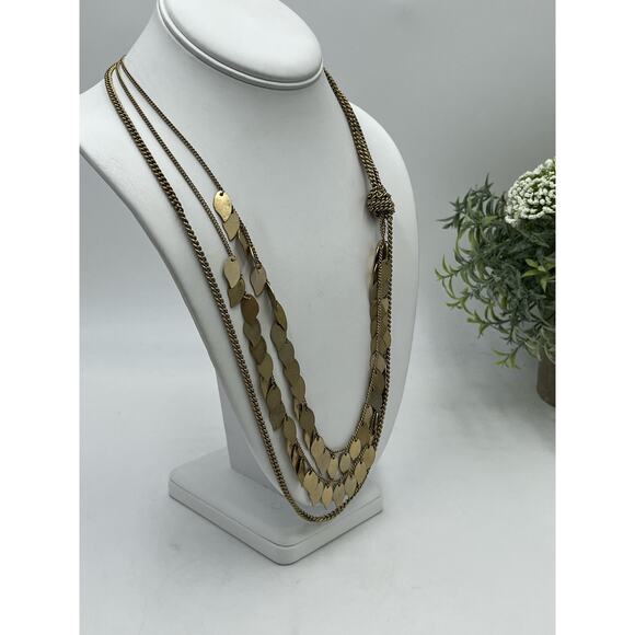 Kenneth Cole Antique Gold Tone Layered Leaf Multi Strand Necklace - Picture 4 of 8